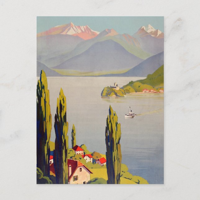 Vintager See Annecy Frankreich Reisen Postkarte (Vorderseite)