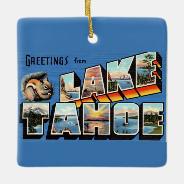 Vintager See Tahoe Gruß Keramikornament (Vorderseite)