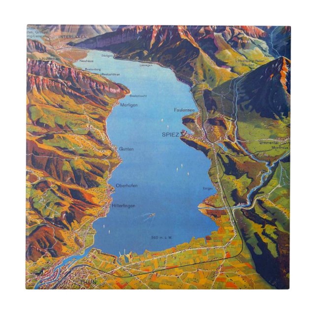 Vintager See Thun Schweiz Reisen Fliese (Vorderseite)