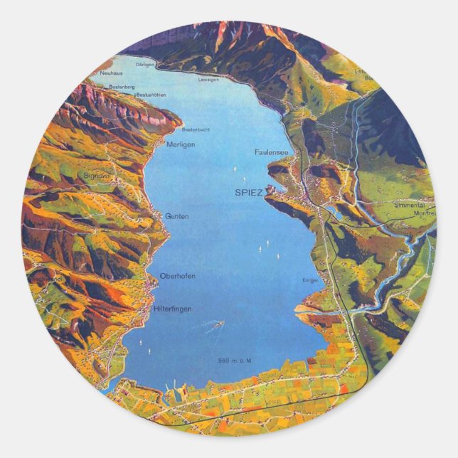 Vintager See Thun Schweiz Reisen Runder Aufkleber (Vorderseite)