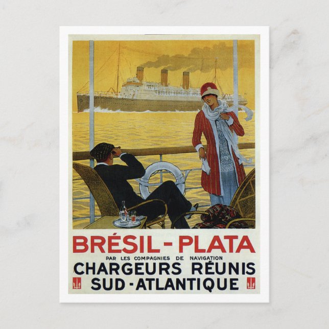 Vintager Seefrachter nach Brasilien Plata ad poste Postkarte (Vorderseite)