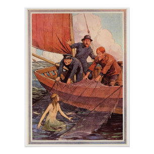 Vintager Seemann-Meerjungfrau-Fang Poster