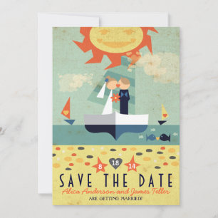 Vintager Segelboot-Bestimmungsort-Strand Save the Save The Date