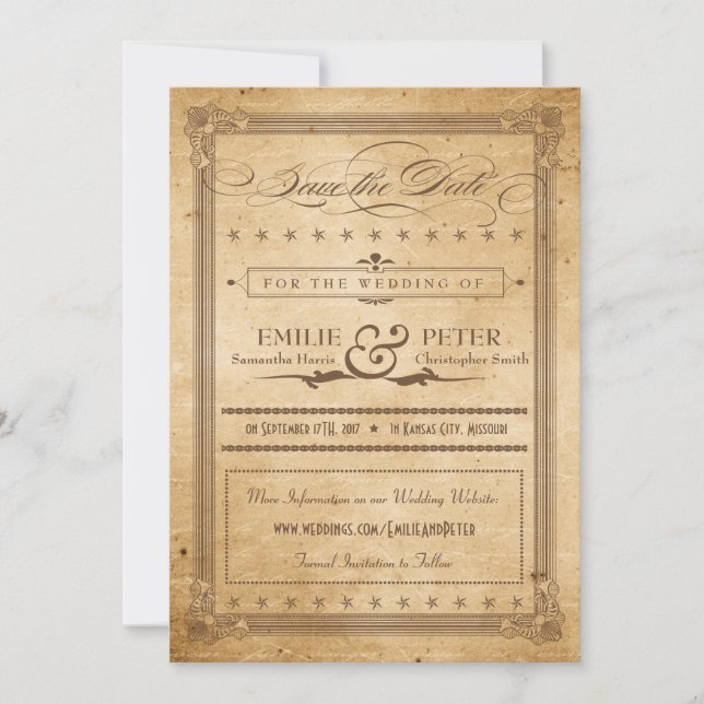 Vintager Sepia-Poster-Stil Save the Date (Vorderseite)