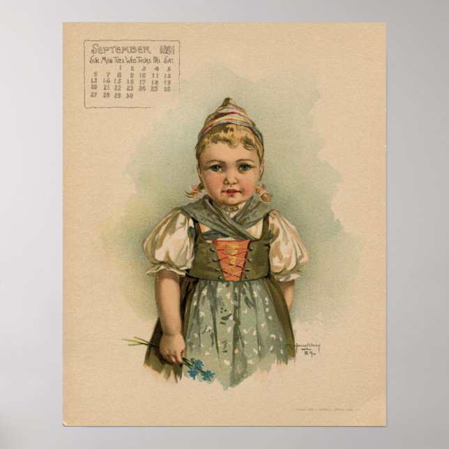 Vintager September 1891 zeichnend Kinder Poster (Vorne)