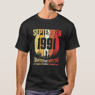 Vintager September 1991 Sonntag 30. Geburtstag 30  T-Shirt