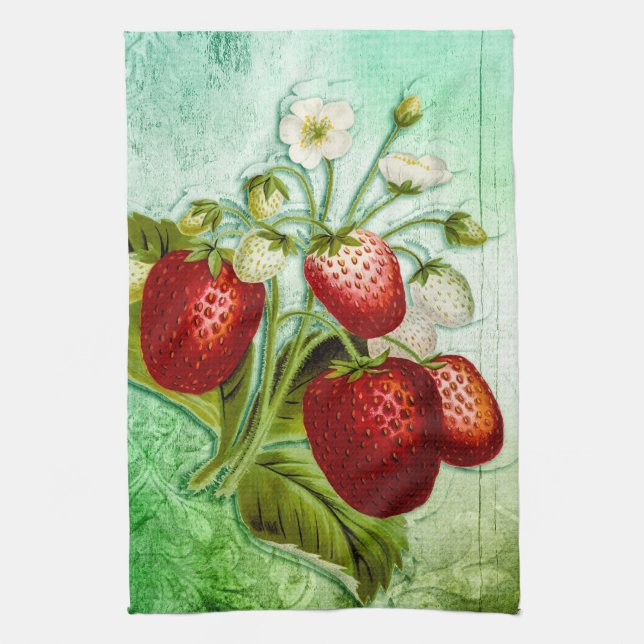 Vintager Shabby Strawberry Pflaster Geschirrtuch (Vertikal)