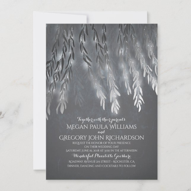 Vintager Silberteffekt Willow Tree Wedding Einladung (Vorderseite)