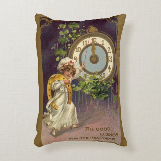 Vintager Silvester Irish Lass Clock um Mitternacht Dekokissen (Vorderseite(Vertikal))