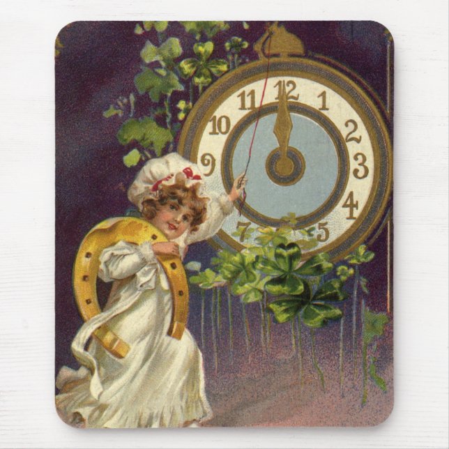 Vintager Silvester Irish Lass Clock um Mitternacht Mousepad (Vorne)