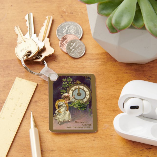 Vintager Silvester Irish Lass Clock um Mitternacht Schlüsselanhänger (Schreibtisch)