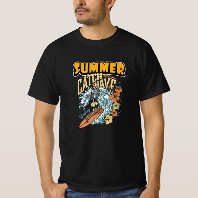 Vintager Skelettsurfer - Fang den Wellensommer T-Shirt (Vorderseite)