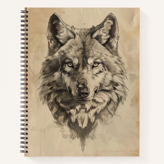 Vintager Sketch Wolf Notizbuch (Vorderseite)