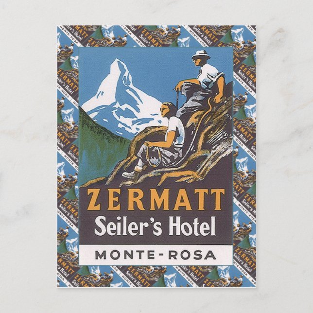 Vintager Ski, Seiler's Hotel, Zermatt Postkarte (Vorderseite)