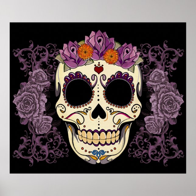 Vintager Skull und Rose drucken Poster (Vorne)