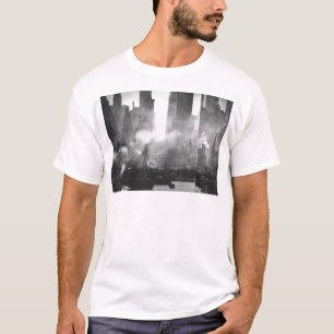 Vintager Smokey kiesiger NYC Schwarzweiss-Skyline T-Shirt