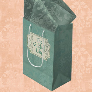 Vintager Smokey Pine Green Damask Personalisiert Mittlere Geschenktüte