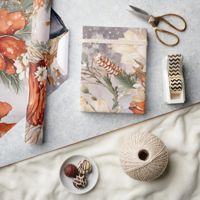 Vintager Snowman & Christmas Florals Geschenkpapier (Kunsthandwerk)