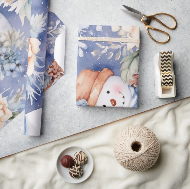 Vintager Snowman & Christmas Florals Geschenkpapier (Kunsthandwerk)