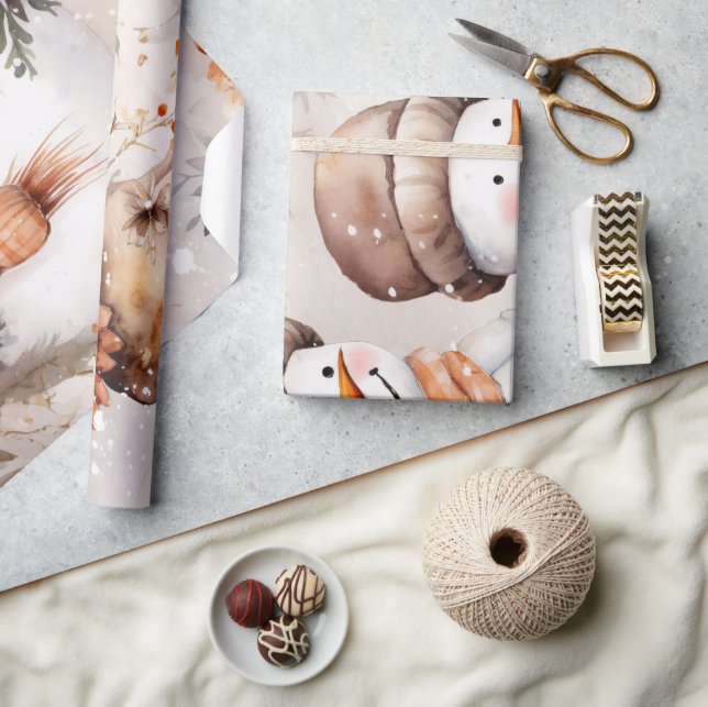 Vintager Snowman & Christmas Florals Geschenkpapier (Kunsthandwerk)
