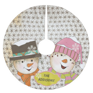 Vintager Snowmen-Paar-Feiertags-Baum-Rock Polyester Weihnachtsbaumdecke
