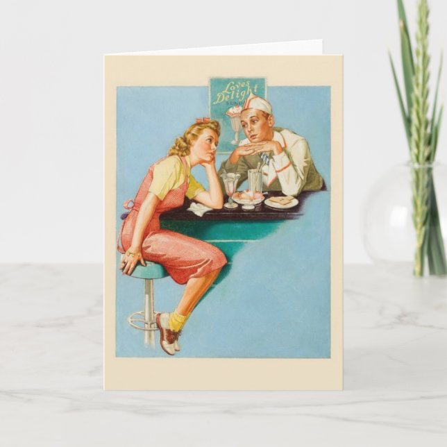 Vintager Soda-BrunnenRomance Valentine Feiertagskarte (Vorderseite)