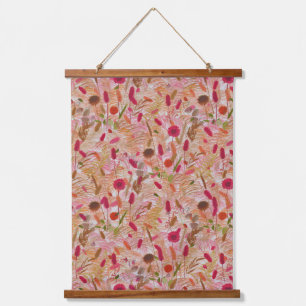 Vintager Sommer-Boho Wildblume Pampas Grass Wandteppich Mit Holzrahmen