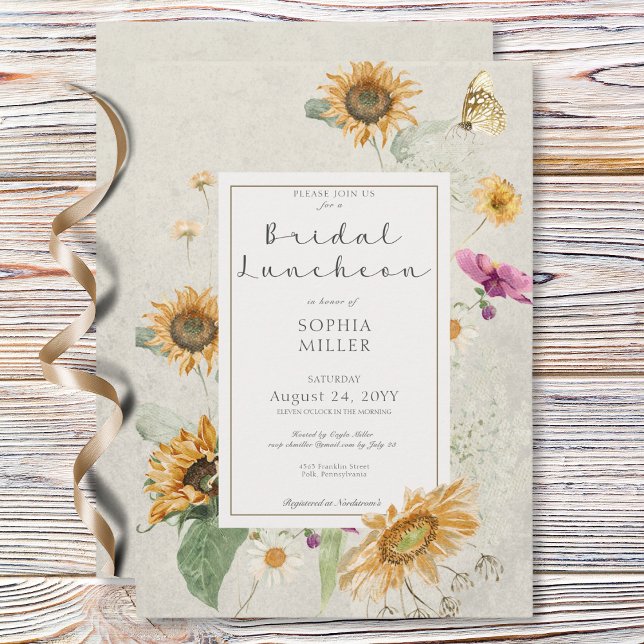 Vintager Sommer Sonnenblumen Creme Bridal Luncheon Einladung (Vintage Summer Sunflower Cream Bridal Luncheon Invitation)