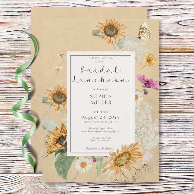 Vintager Sommer Sonnenblumen Gelbe Bridal Mittages Einladung (Vintage Summer Sunflower Yellow Bridal Luncheon Invitation)