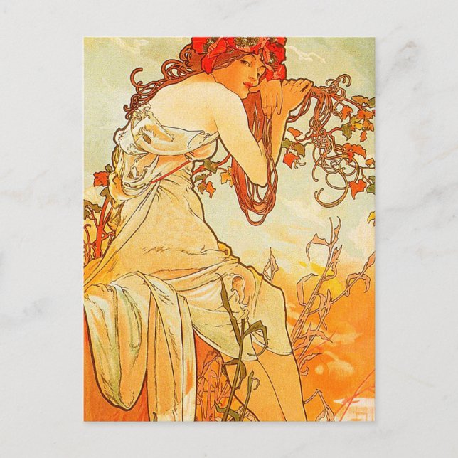 Vintager Sommer von Alphonse Mucha Postkarte (Vorderseite)