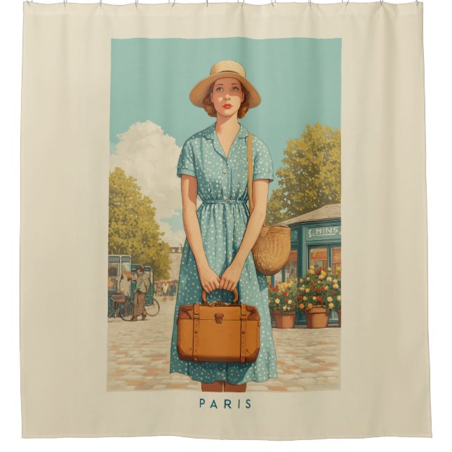 Vintager Sommerwanderweg Paris Duschvorhang (Vorderseite)