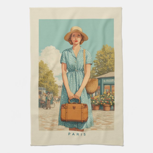 Vintager Sommerwanderweg Paris Geschirrtuch (Vertikal)