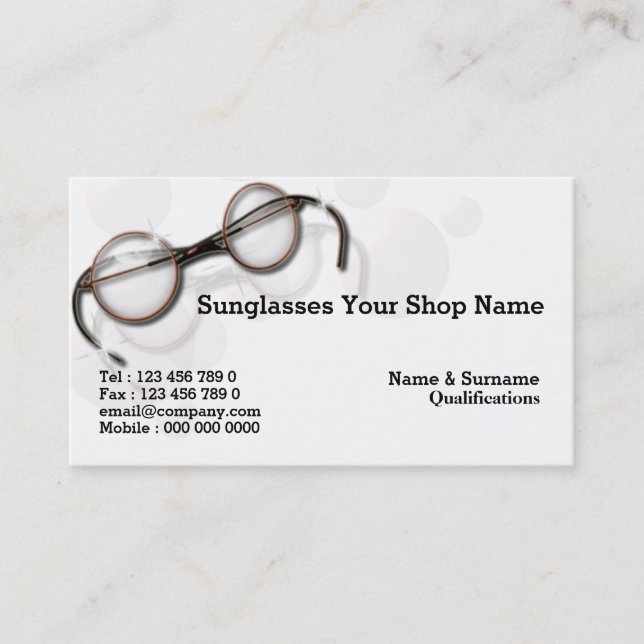 Vintager Sonnenbrillerahmen der Optometrikeroptik Visitenkarte (Vorderseite)