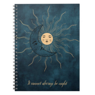 Vintager Sonnenmond, goldschwarz aquamarin blau Notizblock