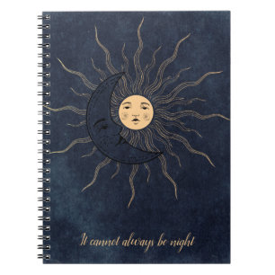 Vintager Sonnenmond, schwarz Mitternachtsblau Notizblock