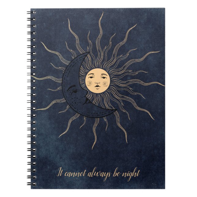 Vintager Sonnenmond, schwarz Mitternachtsblau Notizblock (Vorderseite)