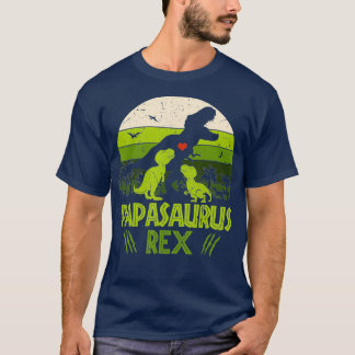 Vintager Sonnenuntergang 2 Kinder Papasaurus Gesch T-Shirt