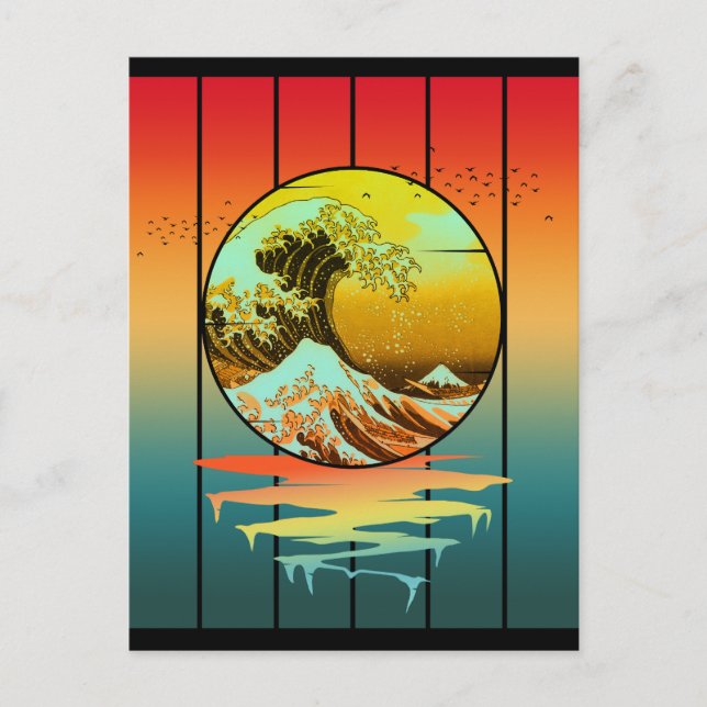 Vintager Sonnenuntergang Japanisch Kanagawa Wave O Postkarte (Vorderseite)