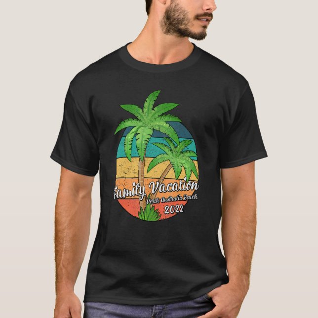 Vintager Sonnenuntergang Palmen Tree Familienurlau T-Shirt (Vorderseite)