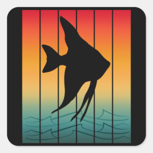 Vintager Sonnenuntergang Silhouette Fisch Quadratischer Aufkleber