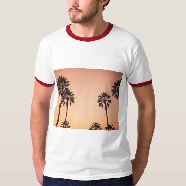 Vintager Sonnenuntergang von Palmen T-Shirt (Vorderseite)