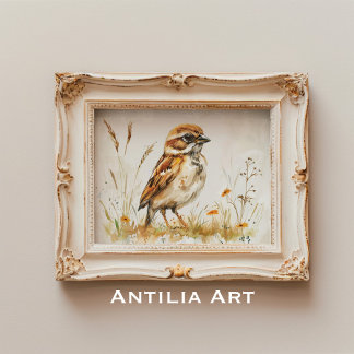 Vintager Sparrow-Malerei Rustikaler Vogel Poster