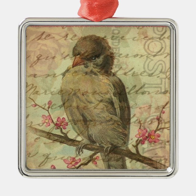 Vintager Sparrow Silbernes Ornament (Vorne)