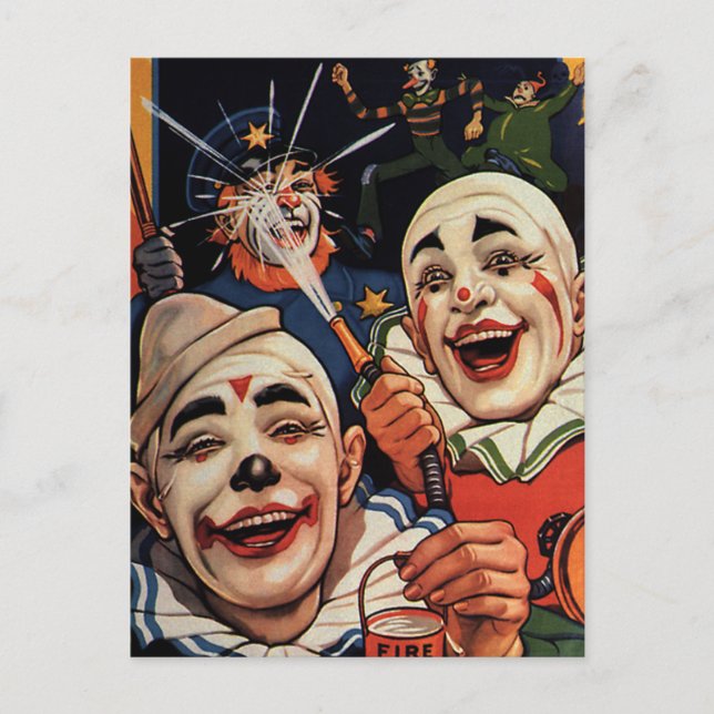 Vintager Spaß, lachende Zirkus-Clowns und Polizei Postkarte (Vorderseite)