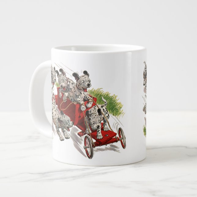Vintager Spaß Niedlicher Dalmatiner Welpenhunde Fe Jumbo-Tasse (Vorderseite Links)