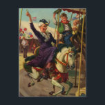 Vintager Spaß, Oma auf einem Merry-Go-Runden Pferd Postkarte<br><div class="desc">Vintage Illustration mit lustigen,  albernen,  humorvollen Bildern mit einer Großmutter,  die auf einem Karussell mit ihrem Enkel reitet. Im Vergnügungspark amüsieren Sie sich mit Großartigkeit!</div>