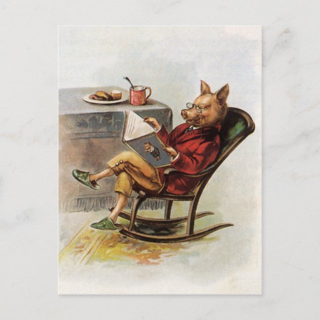 Vintager Spaß, Rockstuhl Lesen eines Buches Postkarte (Vorderseite)