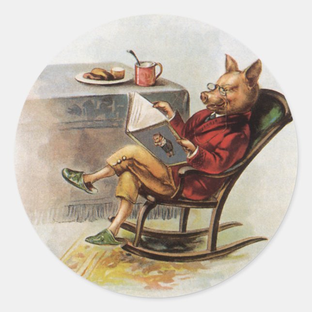 Vintager Spaß, Rockstuhl Lesen eines Buches Runder Aufkleber (Vorderseite)