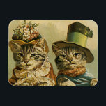 Vintager Spaß, Viktorianische Bräutigatzen in Henn Magnet<br><div class="desc">Vintage Illustration lustiges Spaß-Bild mit Viktorianischen Tabbattkatzen mit Hüten. Eine Liebe und Romantik Haustier Hochzeitsdesign mit einer Katzenbraut und Bräutigam. Die Braut trägt einen eleganten Blumenhut und die Bräutigatze trägt einen extravaganten formalen Oberhut.</div>