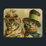 Vintager Spaß, Viktorianische Bräutigatzen in Henn Magnet<br><div class="desc">Vintage Illustration lustiges Spaß-Bild mit Viktorianischen Tabbattkatzen mit Hüten. Eine Liebe und Romantik Haustier Hochzeitsdesign mit einer Katzenbraut und Bräutigam. Die Braut trägt einen eleganten Blumenhut und die Bräutigatze trägt einen extravaganten formalen Oberhut.</div>